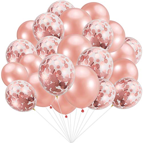 Product Cover Rose Gold Balloons 30PCS Rose Gold Confetti Balloons 30PCS, Total 60Pcs 12inch Party Latex Balloon for Birthday Wedding Engagement Party Bridal Baby Shower Party Decoration