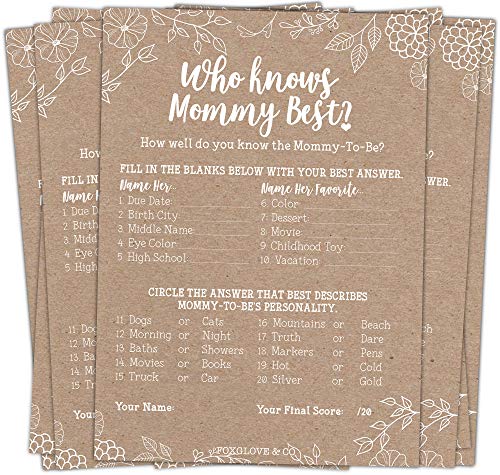 Product Cover 30 Who Knows Mommy Best Baby Shower Game - Kraft Baby Shower Games to Play for Girls, Boys, Coed Shower, Party and Baby Sprinkle - Baby Guessing Game Idea for Women, Men, Mommy, Daddy, Adults & Kids