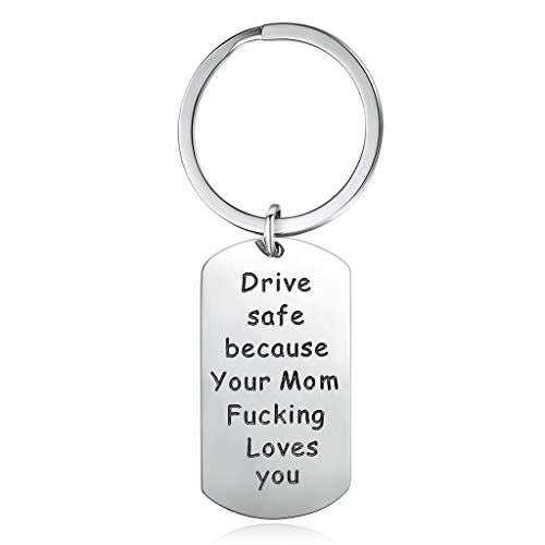 Product Cover KOORASY Birthday Gifts from Mom Dad for Daughter Son Drive Safe Keychains Mother Daughter Gifts Drive Safe Because Your Mom Loves You Keychain for Women Men