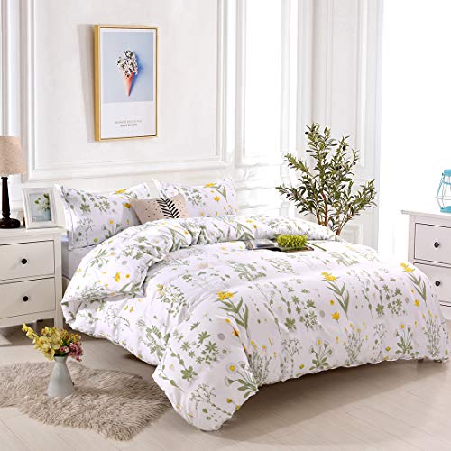 Product Cover Lightweight Microfiber Bedding Duvet Cover Set, Floral Print Pattern (Yellow, Queen)