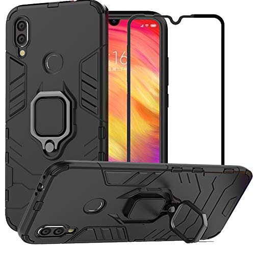 Product Cover BetterAmy for Xiaomi Redmi Note 7 / Redmi Note 7 Pro Case,Hybrid Heavy Duty Armor Dual Layer Anti-Scratch Shockproof Defender Back Case Cover Tempered Glass Screen Protector，Black