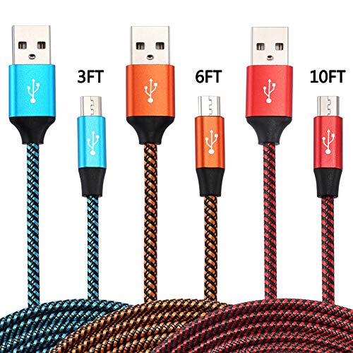 Product Cover High Speed Cell Phone Charger Android Bynccea [3FT 6FT 10FT] Micro USB Cable Multi-Colored Nylon Braided Fast Charging Cord Compatible Samsung S7 J7 LG G4 HTC Motorola Kindle Sony Nexus Xbox One PS4