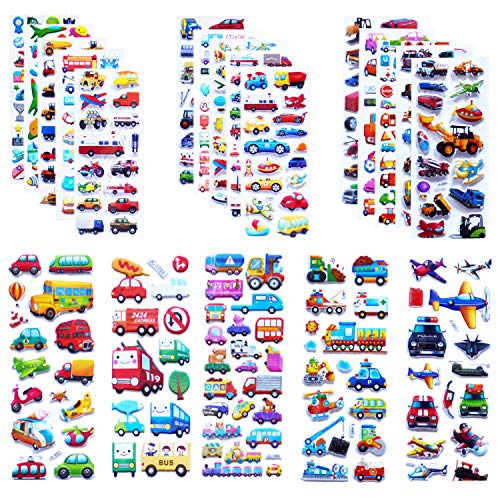 Product Cover Kids Cars and Trucks Stickers Party Supplies Pack, 20 Different Sheets, Boy stickers, Vehicle Stickers for Kids Toddler Boys with Cars, Fire Trucks, Construction, Buses, Airplane, Rocket and More