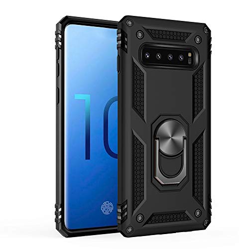 Product Cover Military Grade Drop Impact for Samsung Galaxy S10 5G Case 360 Metal Rotating Ring Kickstand Holder Built-in Magnetic Car Mount Armor Shockproof Cover for Galaxy S10 5G Protection Case (Black)
