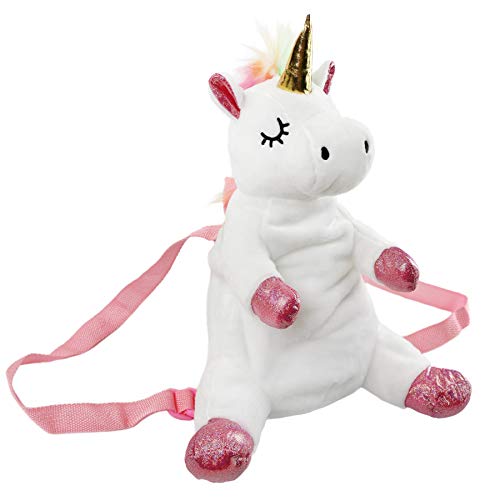 Product Cover Houwsbaby Plush Unicorn Backpack Preschool Shoulder Bag Stuffed Animal Soft Winter Toy Bag Adorable Birthday Gift for Kids Boys Girls Toddlers Babies Companion Pet Holiday Christmas, White, 14''