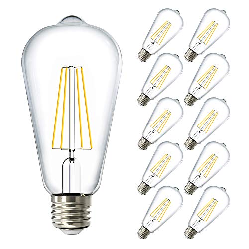 Product Cover Sunco Lighting 10 Pack ST64 LED Bulb, Dimmable, Waterproof, 8.5W=60W, 2700K Soft White, Vintage Edison Filament Bulb, 800 LM, E26 Base, Restauarant or String Lights - UL