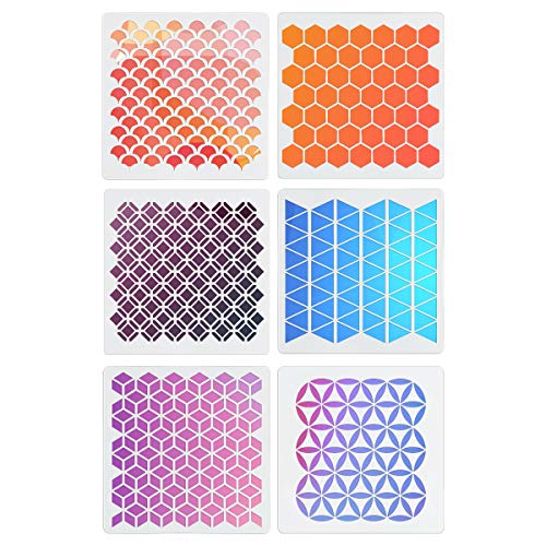 Product Cover 6 Set Geometric Tile Stencils 12 x 12 Inch - Art Painting Templates for Drawing Tracing DIY Furniture Wall Floor Fabric Home Decor