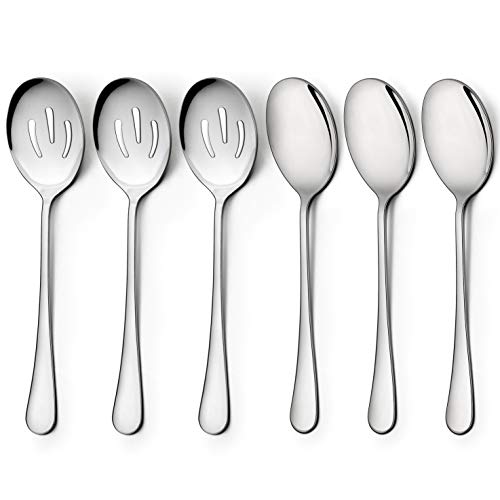 Product Cover LIANYU Serving Spoons x 3, Slotted Serving Spoon x 3, Stainless Steel Party Buffet Catering Dinner Banquet Serving Spoons, 8 3/4
