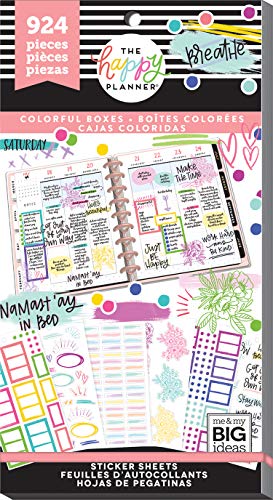 Product Cover me & my BIG ideas Sticker Value Pack - The Happy Planner Scrapbooking Supplies - Colorful Boxes Theme - Multi-Color - Great for Projects, Scrapbooks & Albums - 30 Sheets, 924 Stickers Total
