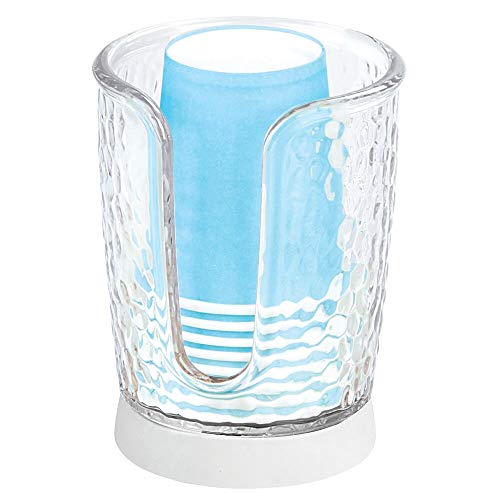 Product Cover mDesign Modern Plastic Compact Small Disposable Paper Cup Dispenser - Storage Holder for Rinsing Cups on Bathroom Vanity Countertops - Clear/White