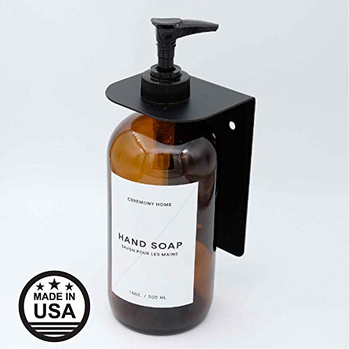 Product Cover Ceremony Home Black Wall Mount Hand Soap Dispenser & 16oz Refillable Glass Amber Bottle and Pump