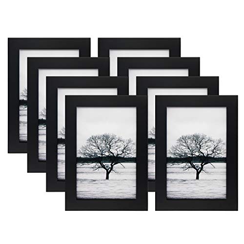 Product Cover Egofine 4x6 Picture Frames 8 Pack Made of Solid Wood for Table Top Display and Wall Mounting Photo Frame, Black