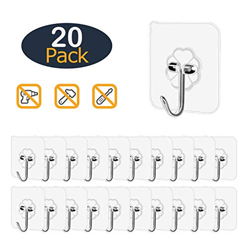 Product Cover FOWOKAW Adhesive Hooks Heavy Duty 15lb(Max), Waterproof and Oilproof Reusable Seamless Wall Hooks - 20Pack