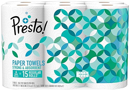 Product Cover Amazon Brand - Presto! Flex-a-Size Paper Towels, Huge Roll, 6 Count = 15 Regular Rolls