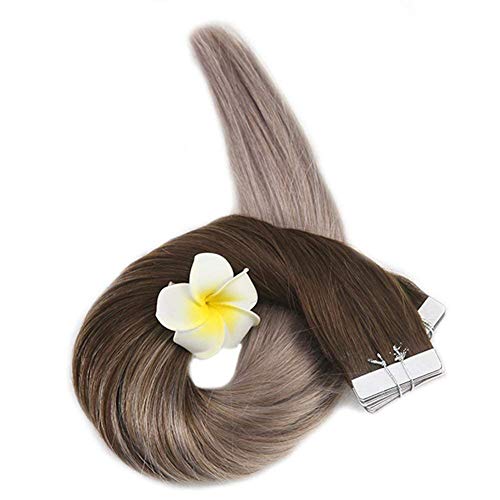Product Cover Full Shine 20 inch Tape on Hair Extensions Human Hair Ombre Balayage Remy Hair Blonde Ombre Balayage Color #4 Fading to #18 50g 20Pcs Per Package Remy Hair Tape in Extensions