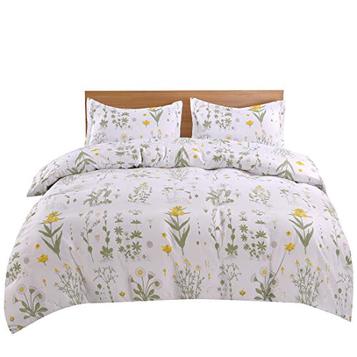 Product Cover Lightweight Microfiber Bedding Duvet Cover Set, Floral Print Pattern (Yellow, Twin)