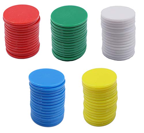Product Cover Floranea 100 Pcs Bingo Chips 1 Inch Multi Color Plastic Small Counting Learning Counters Markers Discs Gaming Tokens for Science Math Number Classroom Kids Children Project Games