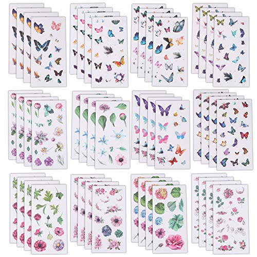 Product Cover Tongnian Planner Stickers Set (48 Sheets) Flowers Butterfly Stickers Decorative Adhesive Sticker Collection for Scrapbooking, Diary, Album, Bullet Journals, Laptops, Cup, DIY Arts and Craft