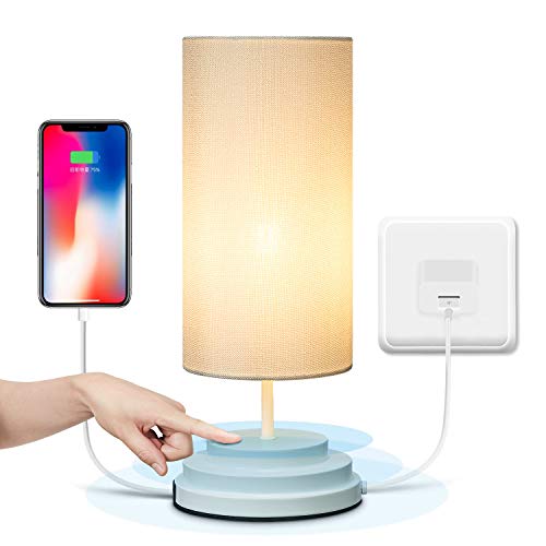Product Cover Keymit 100% Fully Dimmable Touch Bedside Lamp - USB Powered Table Lamps for Bedrooms - White Lamp - 2A USB Charging Port - Nightstand Lamp Minimalist Modern Lights for Living Room - USB Adapter