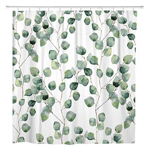 Product Cover ArtSocket Shower Curtain Watercolor Green Floral Eucalyptus Round Leaves Pattern Branches Home Bathroom Decor Polyester Fabric Waterproof 72 x 72 Inches Set with Hooks