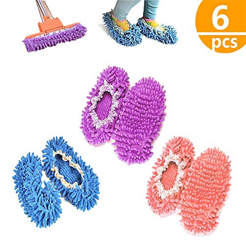 Product Cover Kitteny Mop Slippers, Mop Shoes, 3 Pairs Multifunction Microfiber Dust Mop Shoes Slippers Cleaning for Home, 6pcs
