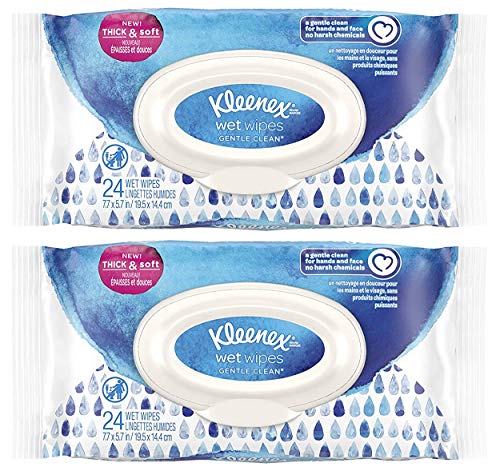Product Cover Kleenex Wet Wipes - Gentle Clean - Thick & Soft - 24 Count Wet Wipes Per Package - Pack of 2 Packages
