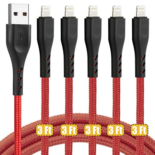 Product Cover Lightning Cable 3ft, 5 Pack 3 feet iPhone Charger Cable Cord, 3 Foot CyvenSmart Nylon Braided High-Speed Charging Cord Compatible with iPhone Xs/XS Max/XR/X / 8/8 Plus / 7/7 Plus, and More