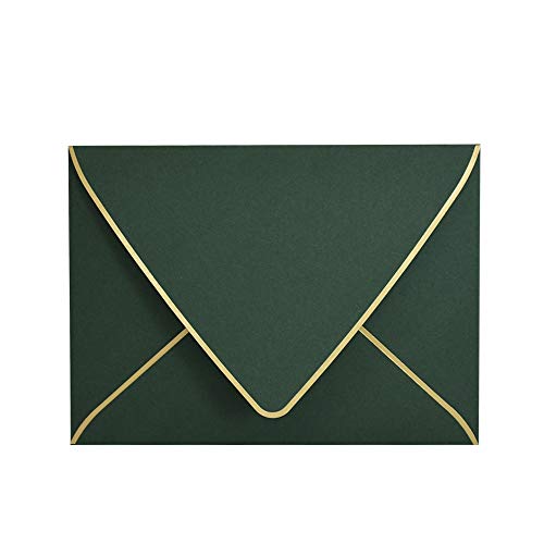Product Cover A7 Green Envelopes with Gold Border 5 x 7 - V Flap, Quick Self Seal, for 5x7 Cards| Perfect for Weddings, Invitations, Photos, Graduation, Baby Shower (Green)