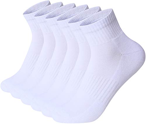 Product Cover Areke Mens Performance Cotton Cushioned Athletic Ankle Socks for Sport Causal 6-Pack (White Size 6-12)