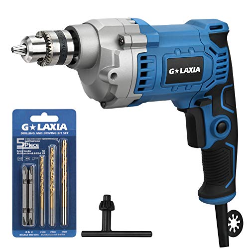 Product Cover GLAXIA Professional 6A 3/8-Inch Corded Drill, Variable Speed 0-3200RPM, 6.56feet/2m cord, Aluminum Gear Case, Rubberized Grip, Forward/Reverse and Lock-On Button
