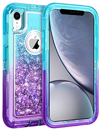 Product Cover Coolden Case for iPhone XR Cases Protective Glitter Case for Women Girls Cute Bling Sparkle Heavy Duty Hard Shell Shockproof TPU Case for 6.1 Inches Apple iPhone XR 10R, Aqua Purple