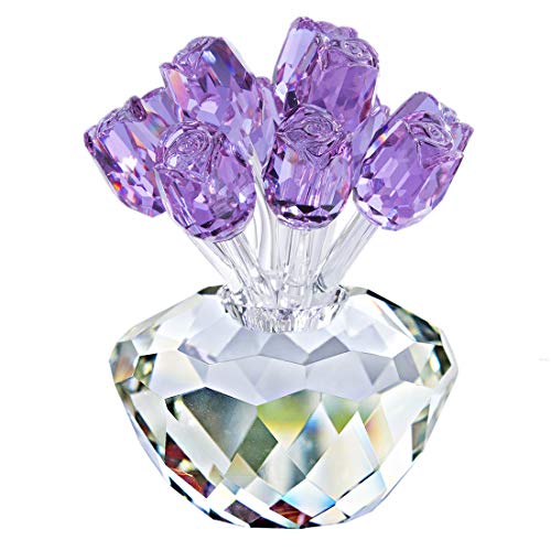 Product Cover H&D Purple Crystal Rose Bouquet Flowers Crystal Figurines Collectibles Ornament Gifts