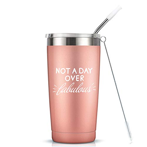 Product Cover Not A Day Over Fabulous - 20 Oz Stainless Steel Insulated Tumbler Cup with Lid- 21st 30th 40th 50th 60th 70th Birthday Gifts for Women Her Mom Grandma Friend Gift Ideas