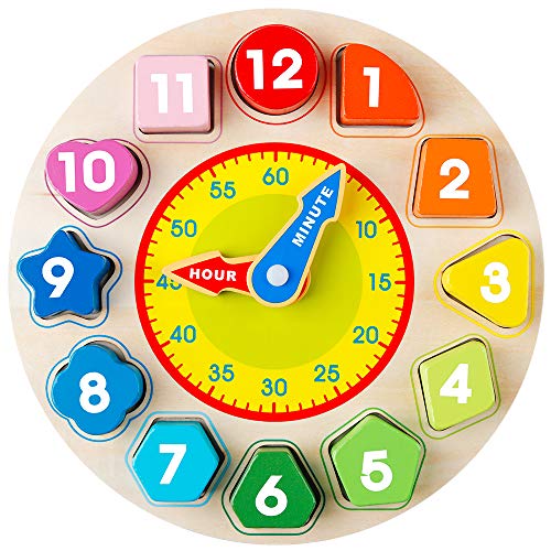 Product Cover Coogam Wooden Shape Color Sorting Clock - Teaching Time Number Blocks Puzzle Stacking Sorter Jigsaw Montessori Early Learning Educational Toy Gift for 1 2 3 Year Old Toddler Baby Kids