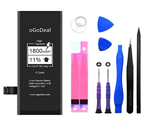 Product Cover oGoDeal High Capacity Battery Compatible for iPhone SE Battery Replacement 1800mAh with Repair Tool Kit, Battery Adhesive and Instructions