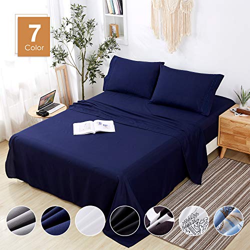 Product Cover Agedate 4 Piece Brushed Microfiber Bed Sheets Set, Deep Pocket Bed Sheets Queen, Hypoallergenic, Easy to Care, Fade, Stain and Wrinkle Resistant, Queen Size, Navy Blue