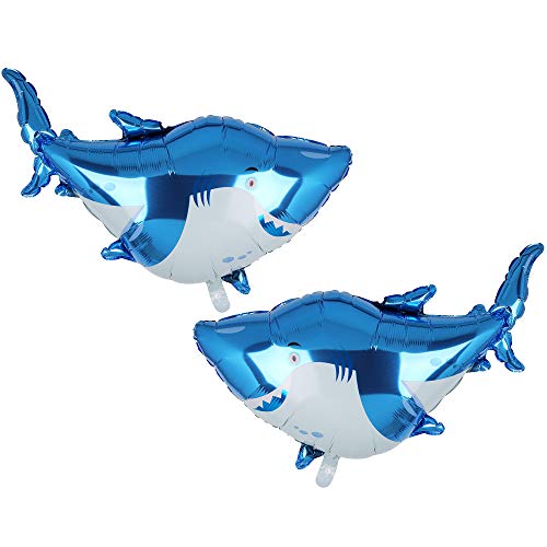 Product Cover Large Shark Splash Balloons Set for Birthday Party Decorations, 2 Giant Shark Foil Mylar Balloons Shark Party Decorations Shark Mylar Balloons Birthday for Birthday Party Supplies