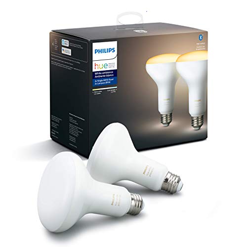 Product Cover Philips Hue White Ambiance 2-Pack BR30 LED Smart Bulbs, Bluetooth & Zigbee compatible (Hue Hub Optional), recessed cans/downlights, Works with Alexa & Google Assistant - A Certified for Humans Device