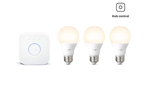 Product Cover Philips Hue White LED Smart Light Bulb Starter Kit, 3 A19 Smart Bulbs & 1 Hue Hub, (Works with Alexa, Apple HomeKit, and Google Assistant)