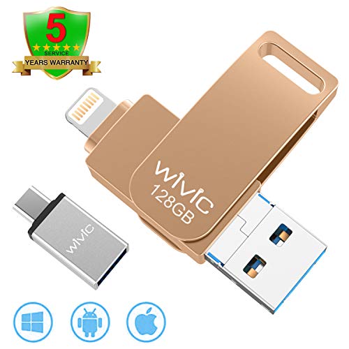 Product Cover USB Flash Drive Photo Stick for iPhone Flash Drive for iPhone PhotoStick Mobile for iPhone USB Flash Drive Android Backup Drive OTG Smart Phone Memory Stick Storage iPAD USB 3.0 WIVIC 128GB Gold