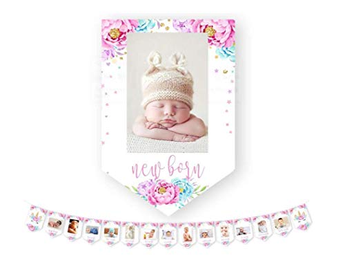 Product Cover E&L Unicorn Photo Banner, Sweet Heart First Birthday Photo Banner, for First Birthday Party Decorations, Monthly Milestone Photo Banner, Justborn to 12 Months Photo Banner