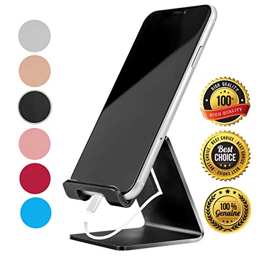 Product Cover Desk Cell Phone Stand Holder Aluminum Phone Dock Cradle Compatible with Switch, All Android Smartphone, for iPhone 11 Pro Xs Xs Max Xr X 8 7 6 6s Plus 5 5s 5c Charging, Accessories Desk (Black)
