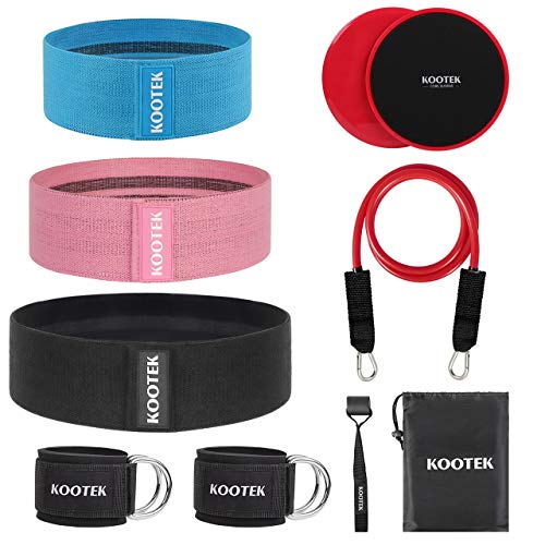 Product Cover Kootek 10 Pieces Resistance Loop Bands Set - Workout Bands for Leg and Butt Training High Elasticity Exercise Band with Door Anchor 2 Core Sliders Legs Ankle Straps Guide Book for Home Fitness Gym