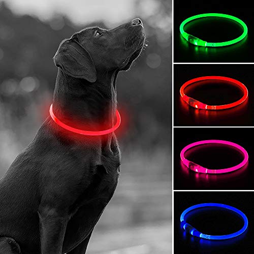 Product Cover USB Rechargeable LED Dog Collar, Glow in The Dark Flashing TPU Pet Safety Collar, DIY Light Up Collars to Keep Your Dogs Be Visible& Safe When Night Dog Walking(Red)