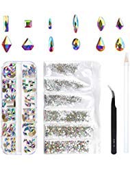 Product Cover 120 Pcs Multi Shapes Glass Crystal AB Rhinestones For Nail Art Craft, Mix 12 Style FlatBack Crystals 3D Decorations Flat Back Stones Gems Set (120 pcs Crystals+1728 pcs rhinestones)