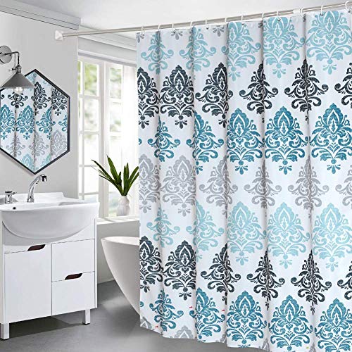 Product Cover Seavish Fabric Shower Curtain, 72 x 72 Light Blue Damask Motif Boho Cloth Shower Curtains for Bathroom Ethnic Tribal Design, Heavy Weighted and Waterproof