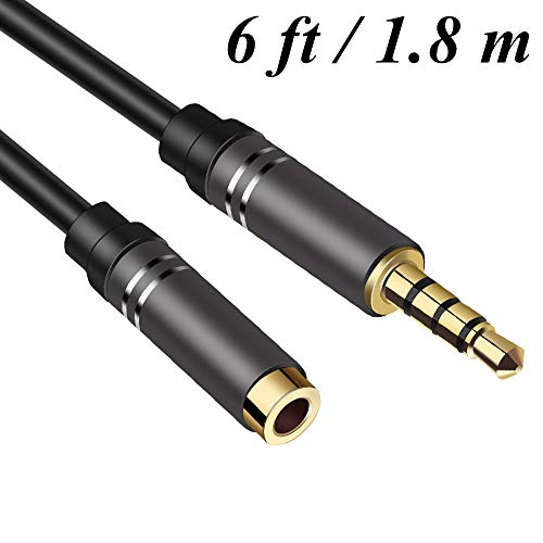 Product Cover 6Ft Male to Female Stereo Audio Cable, 4 Pole Hi-Fi Extension 3.5mm Aux Cable Adapter/Auxiliary Cable/Aux Cord Compatible Headphones, iPods, iPhones, iPads, Home/Car and More 1.8M-Black