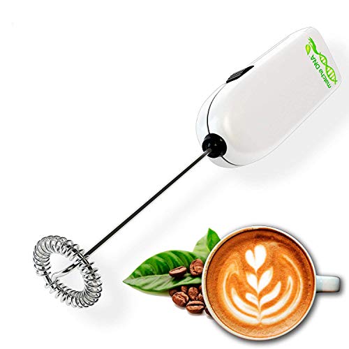 Product Cover MatchaDNA Milk Frother - Handheld Battery Operated Electric Foam Maker For Bulletproof Coffee, Lattes, Cappuccino, Hot Chocolate, Sleek Drink Mixer ((Round Tip Model 2) (Silver 1 Pack)