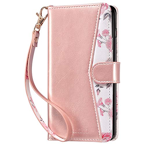 Product Cover ULAK Galaxy S10 Plus Wallet Case, Galaxy S10 Plus Case, Floral PU Leather Protective Case with Card Slot and Stand Shockproof TPU Cover for Samsung Galaxy S10+ Plus 6.4 inch (Rose Gold)
