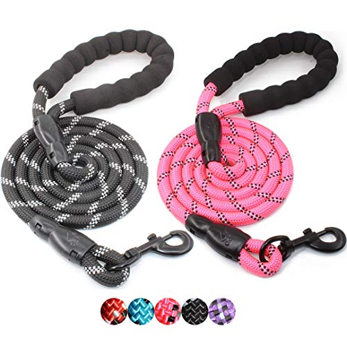 Product Cover BAAPET 2 Packs 5 FT Strong Dog Leash with Comfortable Padded Handle and Highly Reflective Threads for Medium and Large Dogs (Black+Pink)